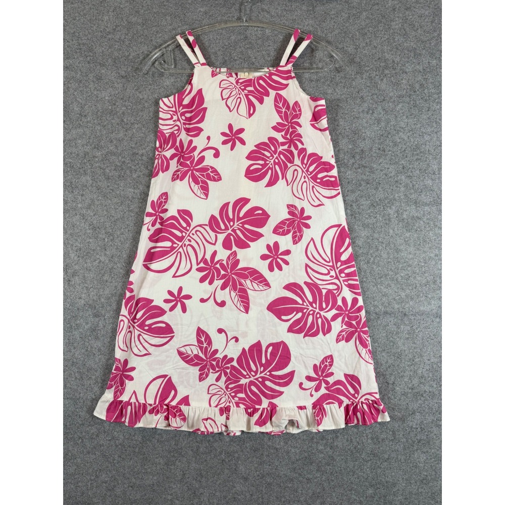 Bebe Tahiti Dress Kids Size 8 Pink White New Vintage Tropical Ruffle Hem